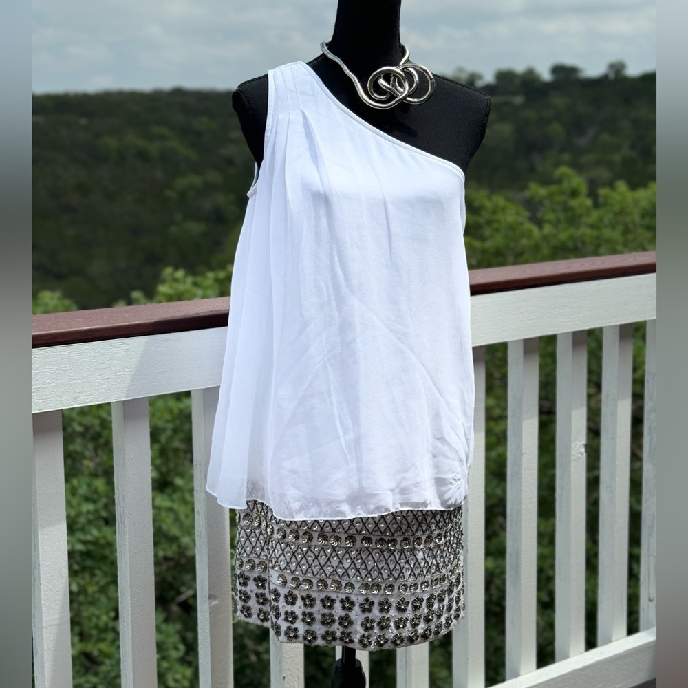Aiden Mattox White One Shoulder Mini Dress‎